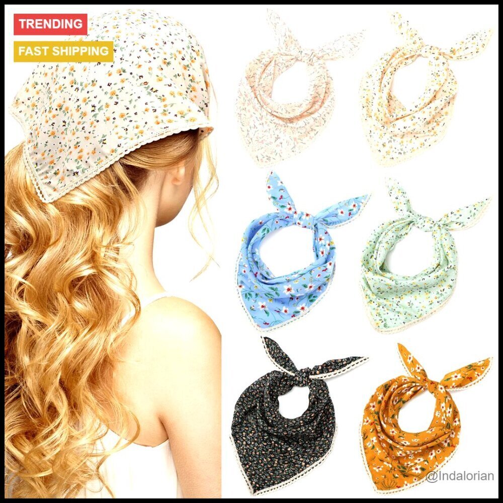 Chiffon Triangle Hair Scarves Boho Floral Print Head Kerchief Set of 6